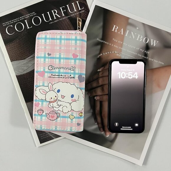 Hello Kitty & Cinnamoroll Long Wallet – Zipper Clutch with Hearts, Tea & Rabbit - Picture 5 of 5